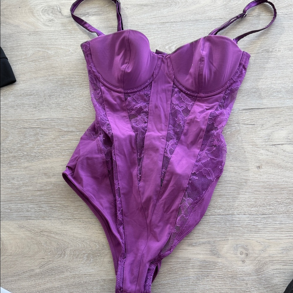 Fleur du Mal Violet Lace Bodysuit